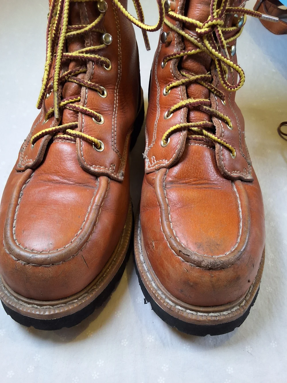 Men's Tan Leather Moc Toe Work Boots with Padded Collar